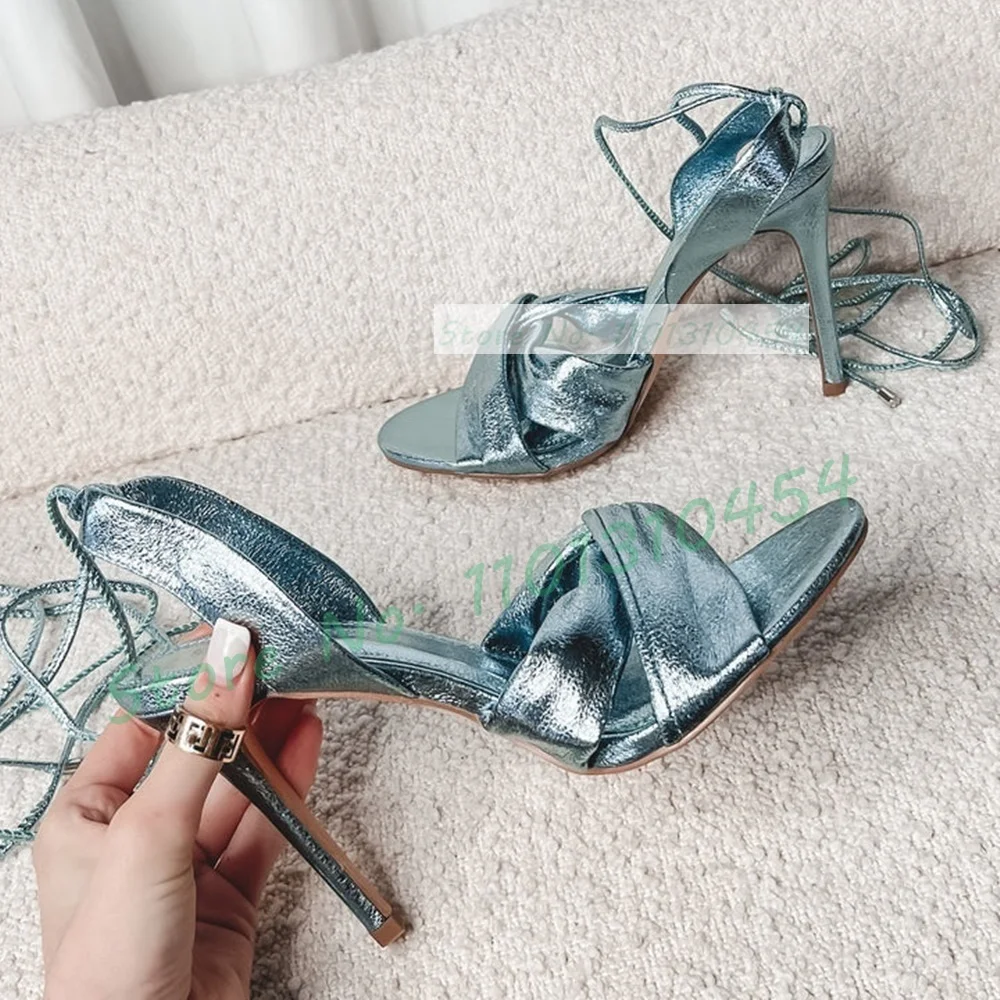Crossfit Lady - Metallic Blue Wrap Heeled Sandals Women