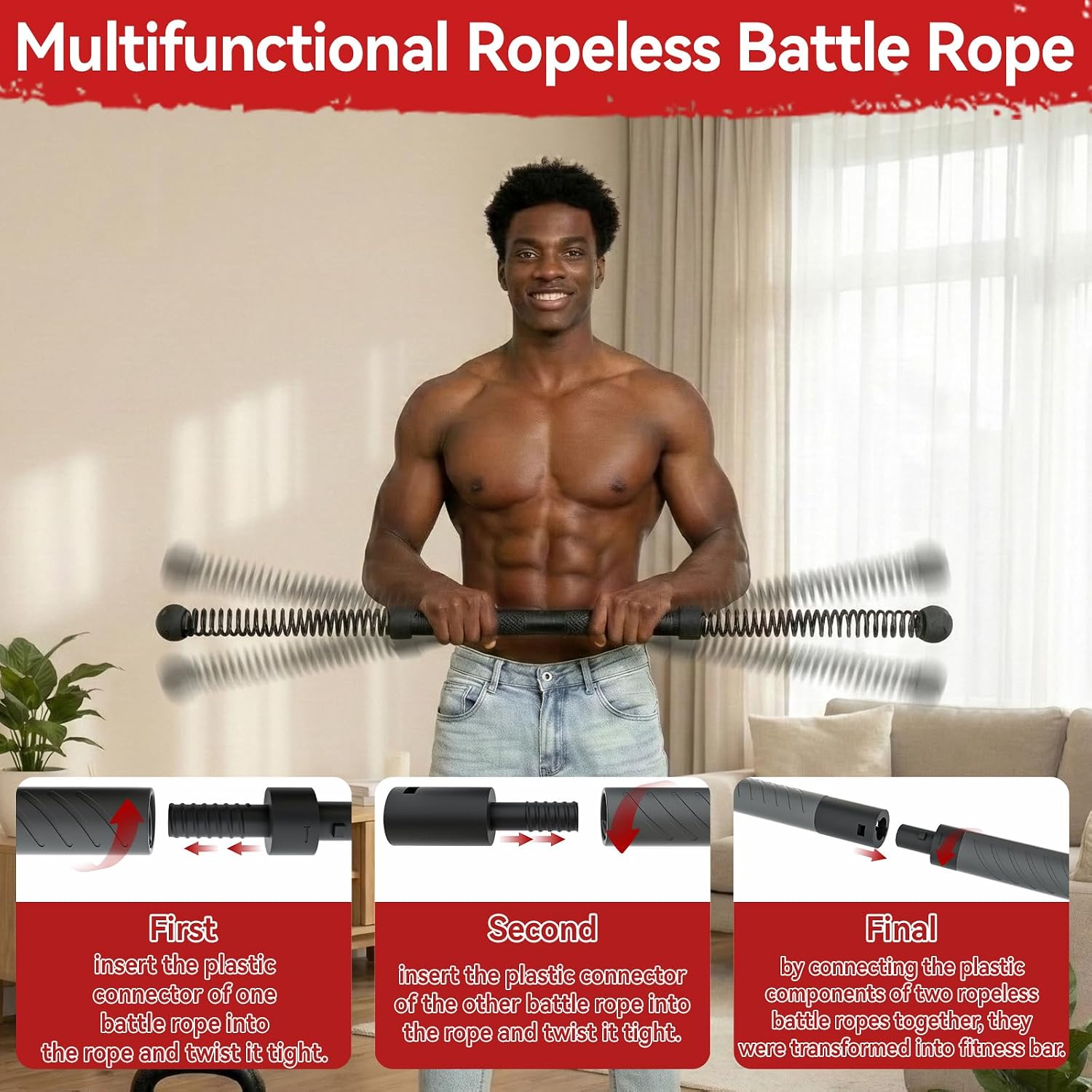 Crossfit Fitness Gear - 2-in-1 Upgraded Cordless Battle Rope Power